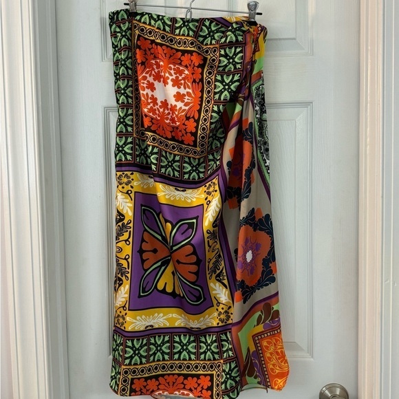 ZARA MULTICOLORED PRINTED, KNOTTED, SLIT MIDI SKIRT SIZE M. NWOT - Picture 2 of 12